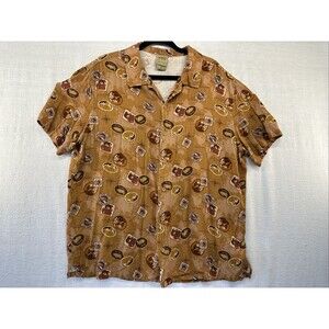 Our Universe Indiana Jones Shirt Mens XL Travel Stickers Woven Button Hot Topic